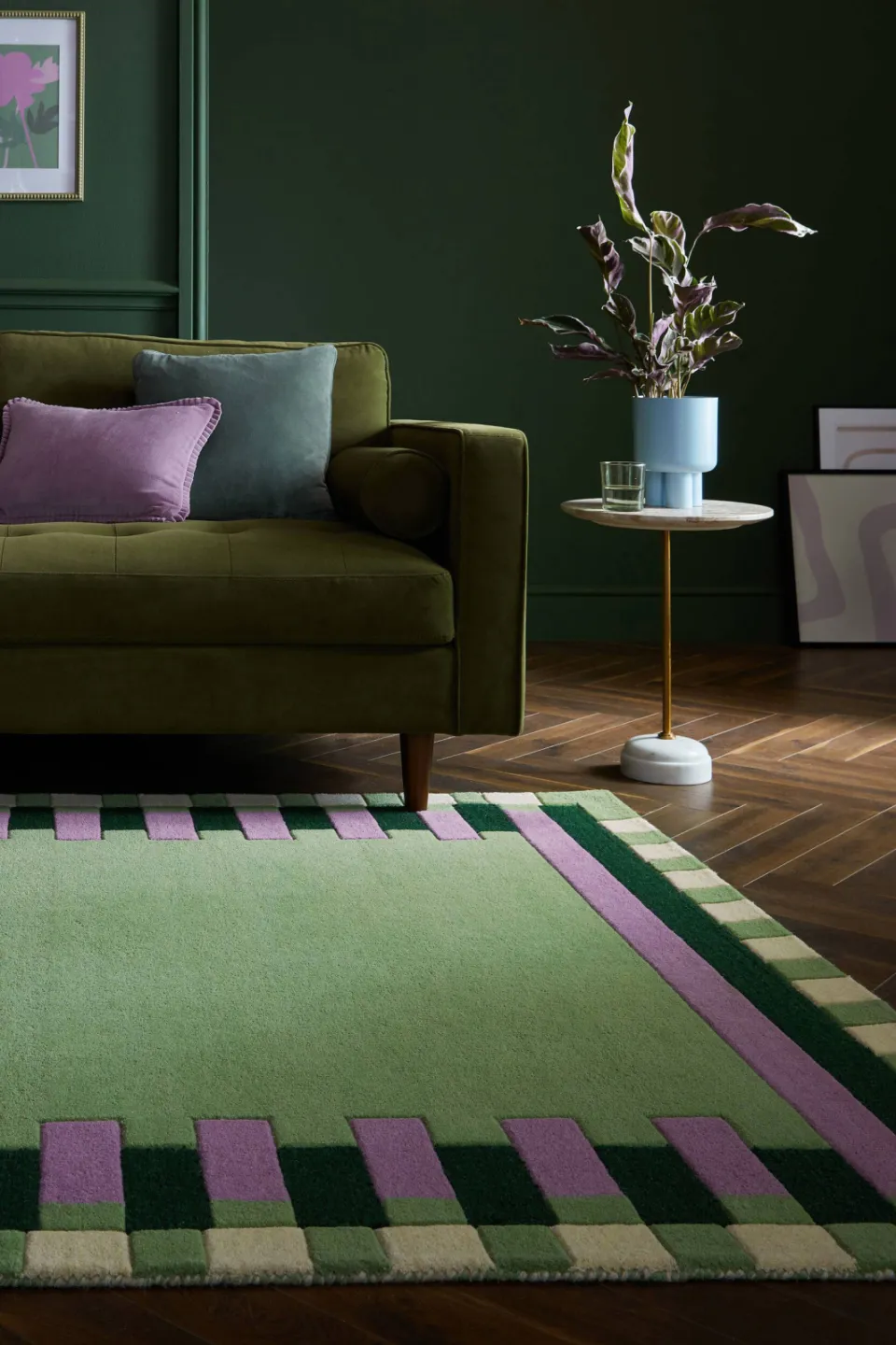 Flair Rugs Kai wollen vloerkleed met rand groen, foto 2