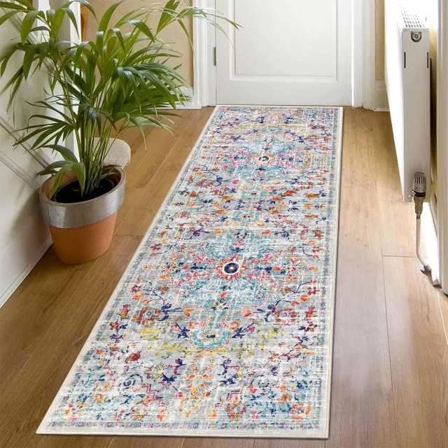 RALA Perzisch geïnspireerd lopertapijt 50x150 cm - antislip, wasbaar, laagpolig halstapijt voor gang, keuken en woonkamer Multicolor