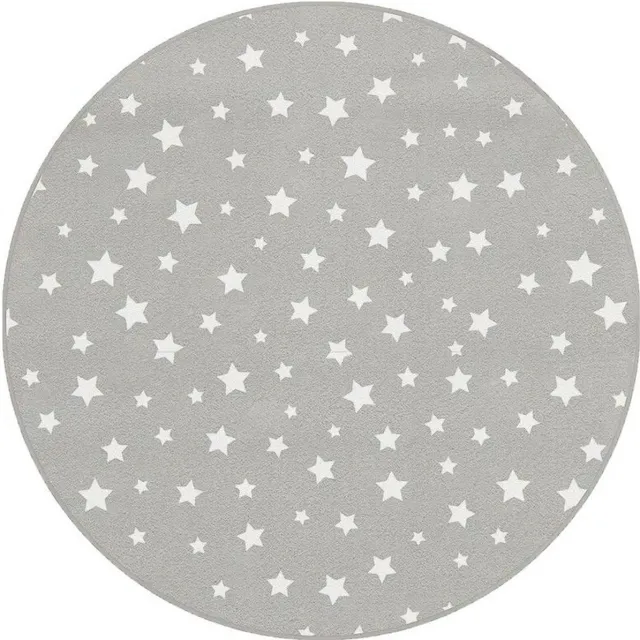 Fisura Vloerkleed - Rond - Sterren - grijs - laagpolig, kinderkamer, wasbaar, Anti-Slip, grijs - 100 cm