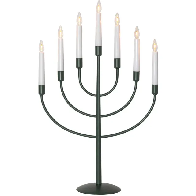 Star Trading Zevenarmige LED-kandelaar 'Titus', metaal, matgroen, H 59 cm Wit
