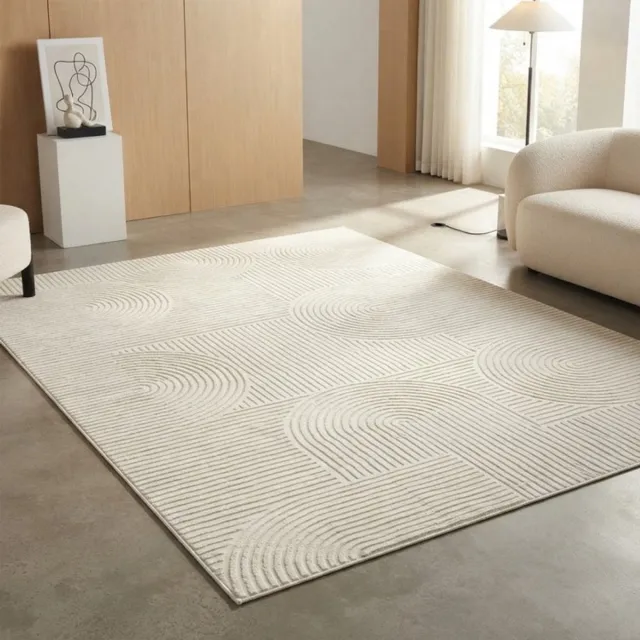 TapisTrend Designer tapijt Crème 120x170 cm Modern vloerkleed met geometrisch reliëf, afgeronde lijnen, minimalistisch design, antislip, woonkamer Beige