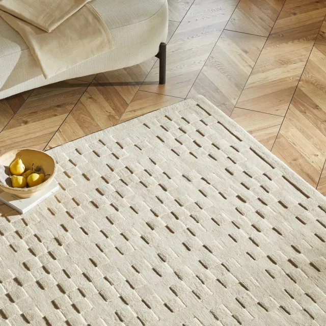 Concept Looms Priory PR102 Beige Vloerkleed - 160 x 230 cm - Beige - Rechthoekig - Wol - Woonkamer, Eetkamer, Slaapkamer - Geometrisch, Effen - Modern, Landelijk, Boho