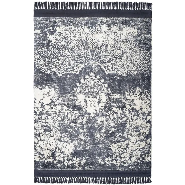 Padiro elegant laagpolig vloerkleed 120 x 170 cm - paars - oosters vintage patroon - met franjes - voor vloerverwarming - van viscose en katoen