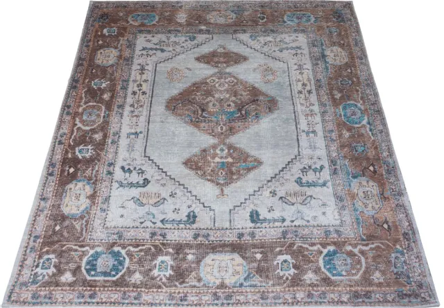 Veer Carpets Vloerkleed Karaca Blue/Brown 06 - 200 x 290 cm - Laagpolig Vloerkleed – Vintage / Klassiek Design Blauw
