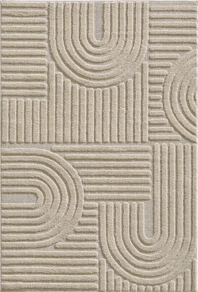 flycarpets Arte Laagpolig Vloerkleed, Japandi Stijl, Kleur Beige , Vloerkleed / Tapijt voor Woonkamer, Jute achterkant 80x250 cm