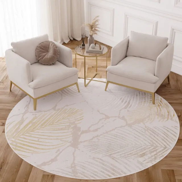 Tapiso Crystal Rond Vloerkleed Beige Laagpolig Woonkamer Tapijt Maat- 80x80, foto 6