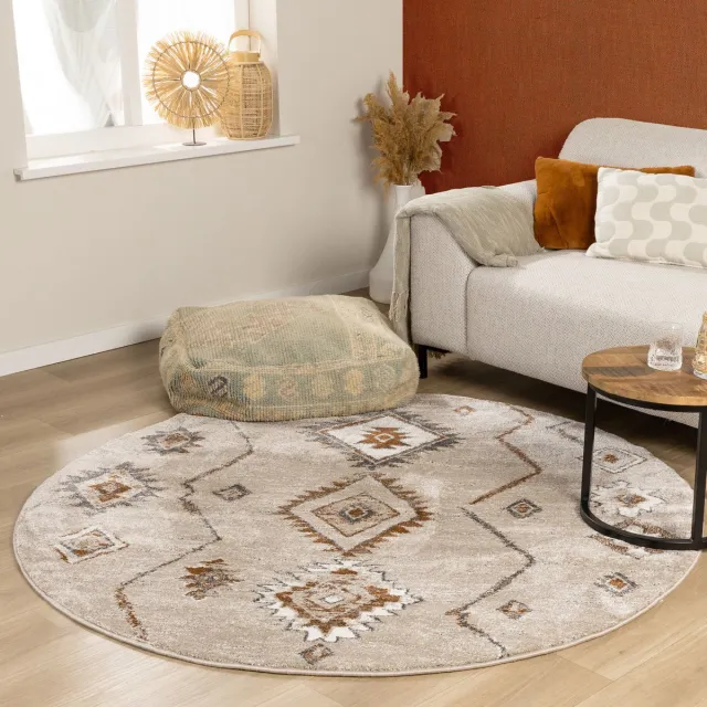 Fraai Berber vloerkleed rond - Blend Aztec Beige - Ø 240 cm