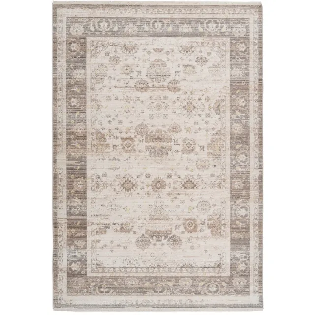 Padiro elegant laagpolig vloerkleed 120 x 170 cm - lichtbeige - oosters vintage patroon - met franjes - voor vloerverwarming - van polypropyleen en katoen