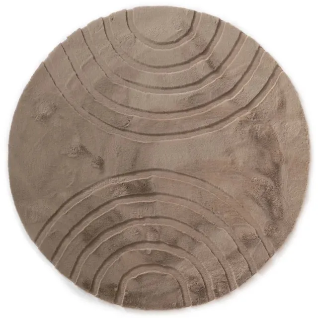 Tapeso Fluffy vloerkleed rond - Carvy taupe 230