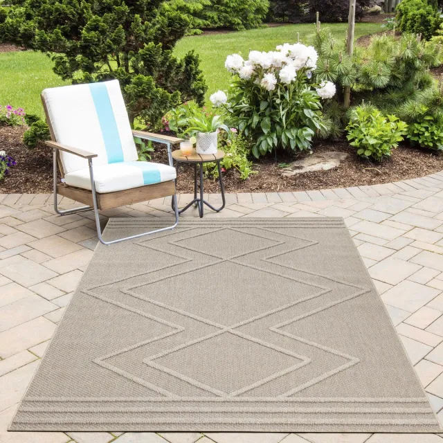 Ayyildiz Buitenkleed, boho-design, beige kleur, kleed voor terras, balkon, keuken, polypropyleen achterkant, afmeting: 120 cm x 170 cm