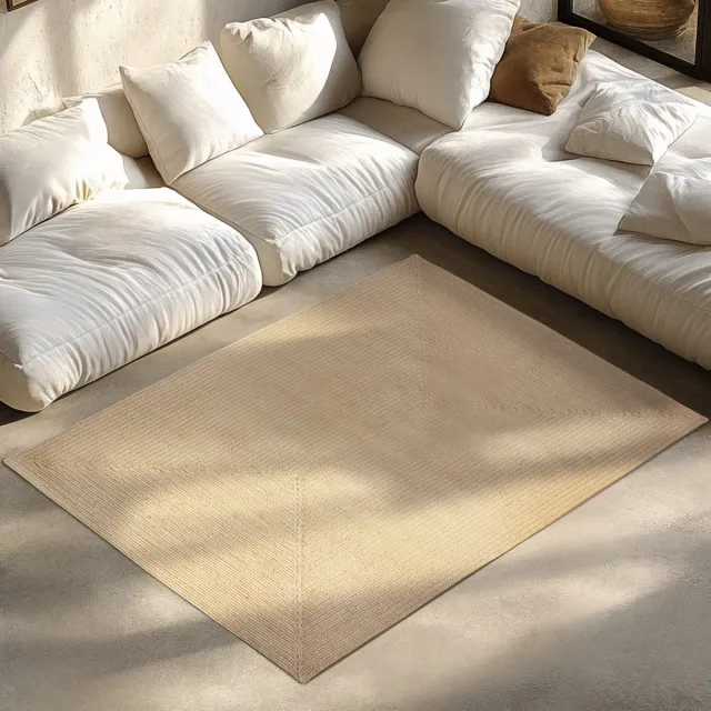 Tectake Vloerkleed 120 x 170 cm – Gevlochten Kleed in Jute-Look – Boho Vloerkleed voor Binnen en Buiten – Weerbestendig en Onderhoudsvriendelijk – Natuurkleur