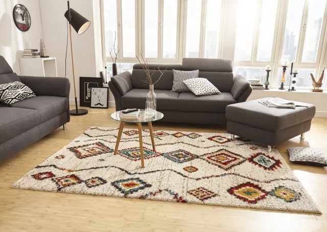 flycarpets Hoogpolig Vloerkleed - Nomadic Bohemian - Creme / Multi - Woonkamer Tapijt