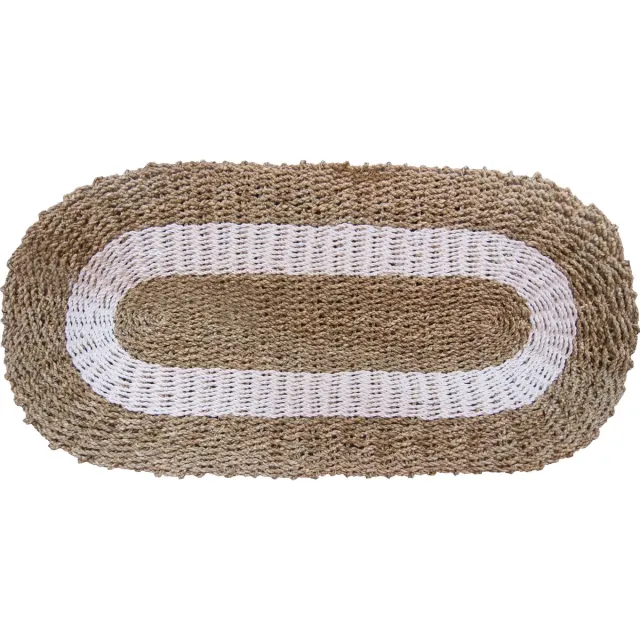 Ancient Wisdom Zeegras Tapijt - Ovaal Vloerkleed - Wit & Bruin - 120cmx60cm wit & beige