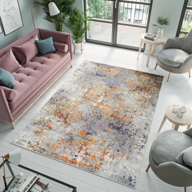Tapiso Denver Vloerkleed Grijs Oranje Woonkamer Tapijt Maat- 240x330 Lichtgrijs