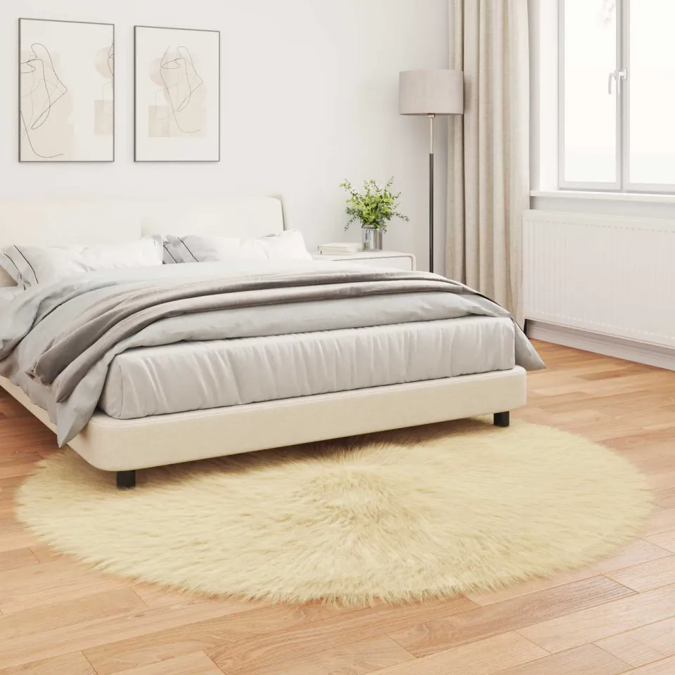 vidaXL Tapijt van imitatie TAFALLA Crèmekleurig Ø 200 cm Polyester, foto 3
