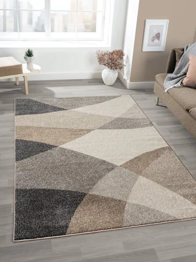 Mia´s Teppiche Mia’s Teppiche Modena – modern kortflor vloerkleed met contourensnede, golvend geometrisch patroon, beige golvend, 80 x 140 cm