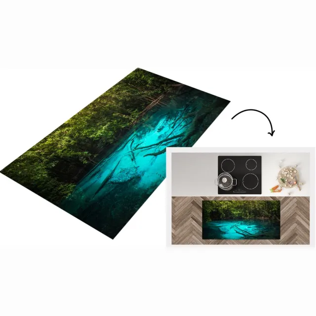 KitchenYeah Keukenloper - Loper keuken - Helderblauw meer in de jungle - 120x60 cm - Keukenloper vinyl Multicolor