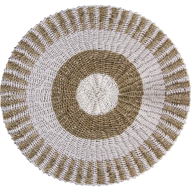 Ancient Wisdom Zeegras Tapijt - Rond Kleed - Wit & Bruin - Diameter 1 meter multicolor
