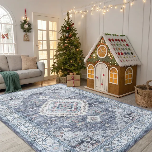 Homaxy Woonkamerkleed - Zacht Fluwelen Vloerkleed Voor Naast Het Bed - Wasbaar Klein Vloerkleed - 153x214 cm - Rechthoekig - Grijsblauw