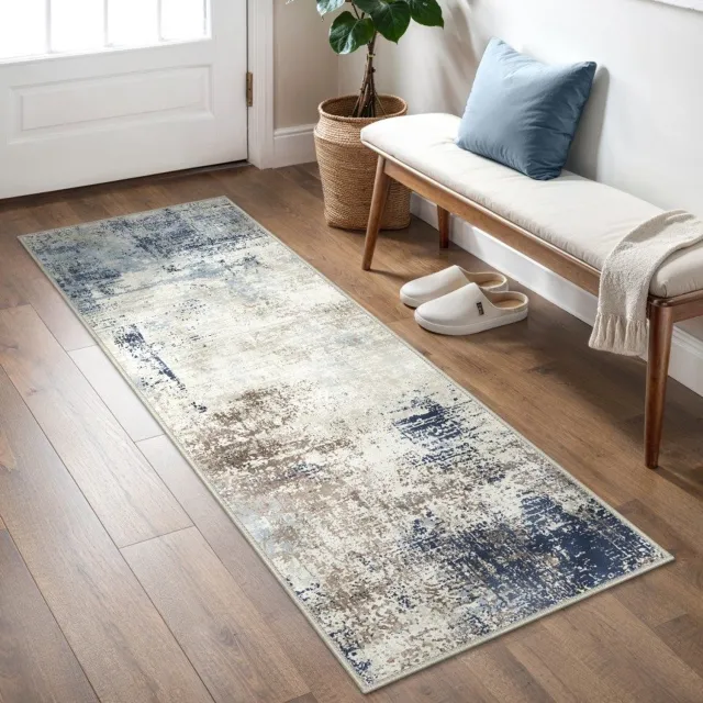 GENIMO Tapijt -Zachte polyester met retro-bohomoticief-Rechthoekig voor woonkamer en eetkamer-Makkelijk te onderhouden en wasbaar-Blauw