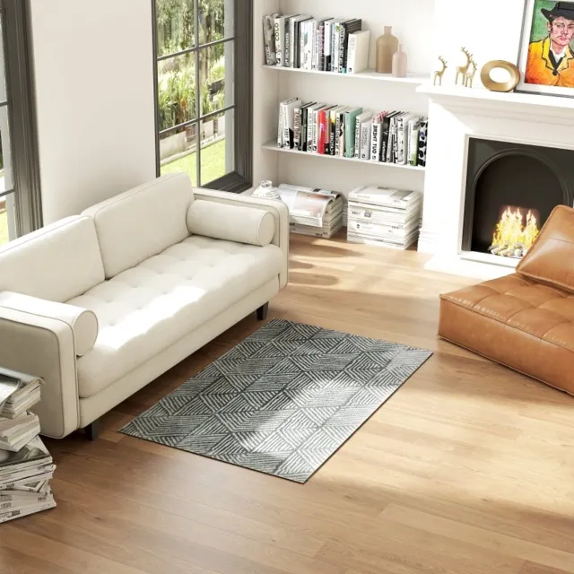 HAUSS SPOLE Vloerkleed Wasbaar – 150 x 80 cm – Polypropyleen – Donkergrijs – Geometrisch Streeppatroon – voor Woonkamer en Hal – Geschikt voor Vloerverwarming
