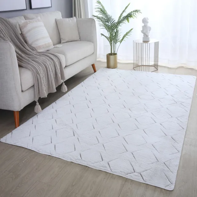 flycarpets Nonia Hoogpolig Fluffy 3D Design Geruit Vloerkleed - Beige