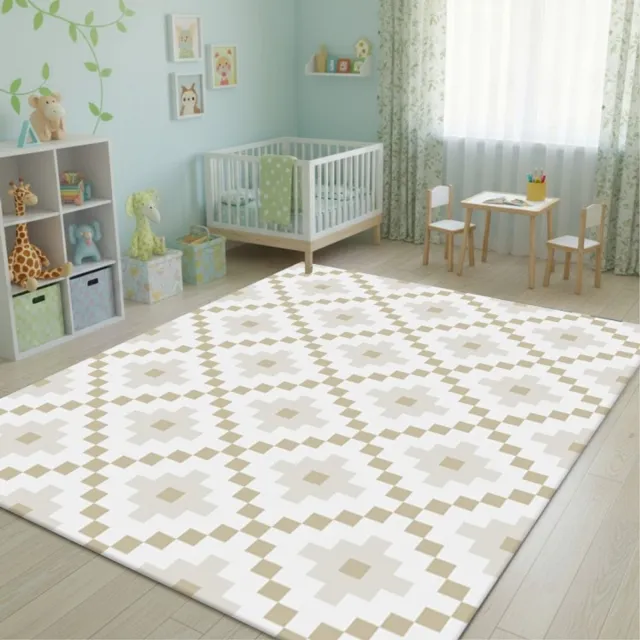 TapisTrend Kinderkleed Crème 140x200 cm Crèmekleurig kindertapijt met een herhalend geometrisch ruitpatroon voor de slaapkamer en speelruimte Beige