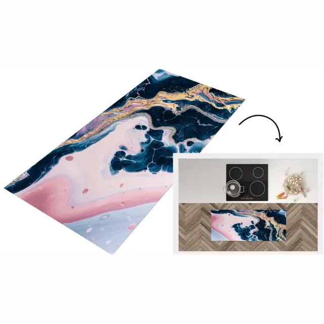 KitchenYeah Keukenloper - Loper keuken - Marmer - Goud - Water - Keukenloper vinyl Multicolor