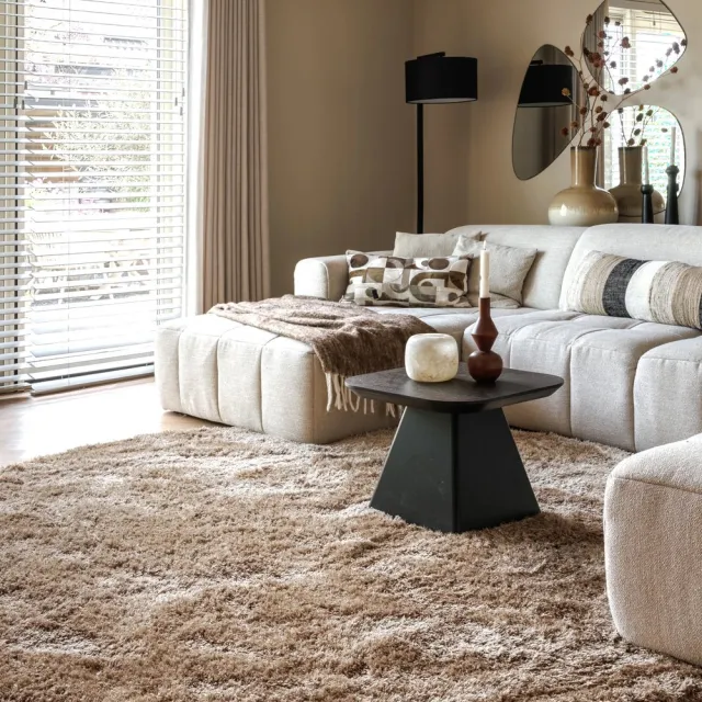 Tapeso Shaggy vloerkleed rond - Meadow beige 200