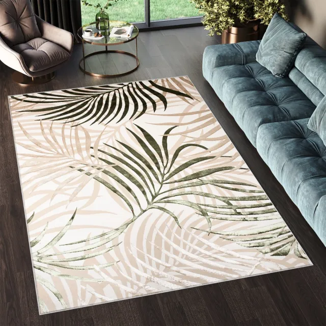 Tapiso Golden Vloerkleed Beige Licht Donker Bladeren Modern Tapijt Beige Goudkleur