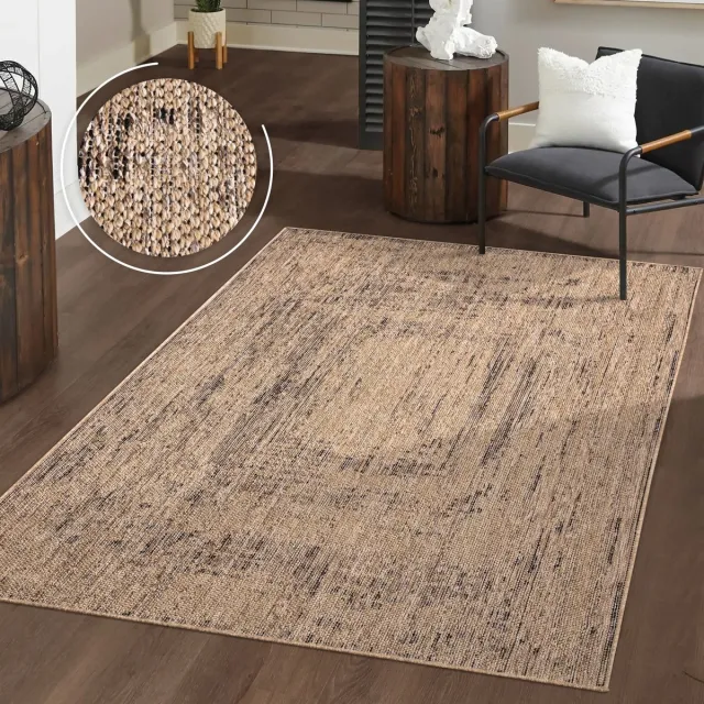 TT Home Wasbaar binnen- en buitenkleed, weerbestendig, terras, effen, modern, boho, abstract 120 x 160 cm Rechthoek 120 x 160 cm Rechthoek beige