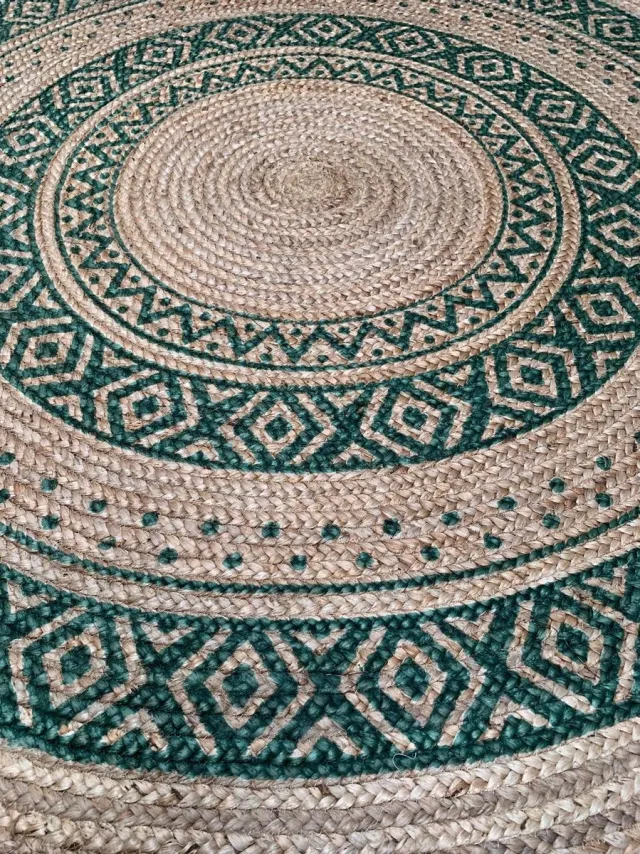 Rocaflor Vloerkleed-jute-rond-print-groen-ø150cm Bosgroen