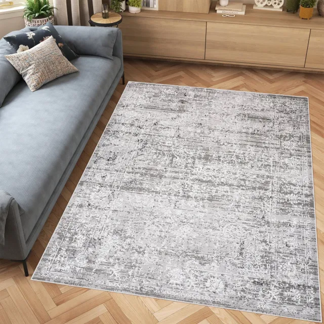 Tapiso Hera Vloerkleed Grijs Woonkamer Vintage Slaapkamer Tapijt Grijs 2