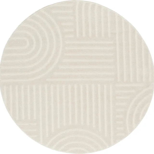 TESSO LIVING Modern Laagpolig Vloerkleed in Boho Stijl – Ø 120 cm – Crème – Premium Woonkamer Tapijt – Japans Design met Duurzame Jute onderkant Off White