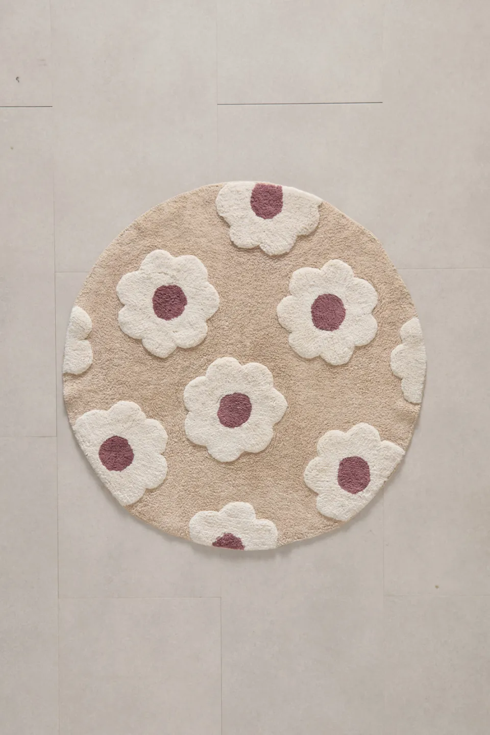 NOUS Kids Aurelle rond katoenen kindervloerkleed zand zand/off white/burgundy