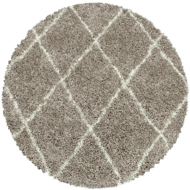 Dutch XXL Rond Berber Vloerkleed | Tapijt | Shaggy | Alvor | Ruiten | Beige | 80x80 cm