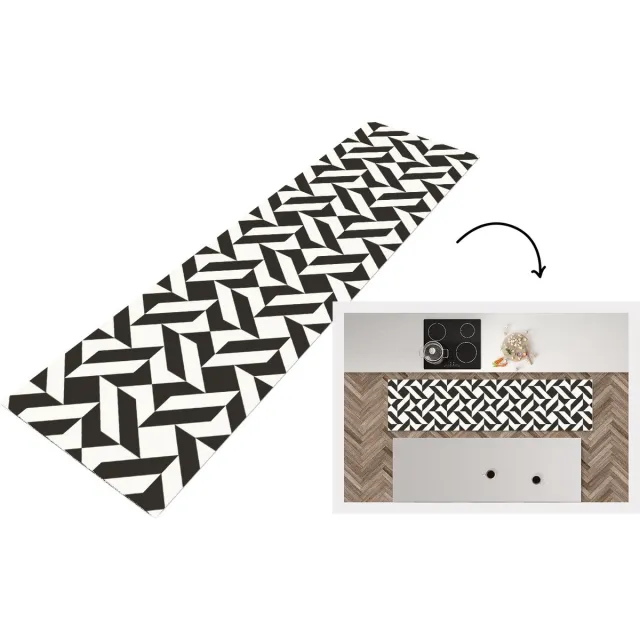 KitchenYeah Keukenloper - Loper keuken - Zwart - Wit - Geometrische vormen - Patronen - 240x60 cm - Keukenloper vinyl Multicolor