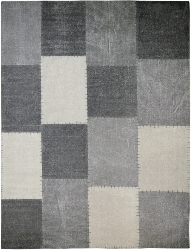 Padiro design laagpolig vloerkleed 120 x 170 cm - donkergrijs - patchworkontwerp - met grote rechthoekige vlakken en vintage-uitstraling - voor vloerverwarming - van katoen