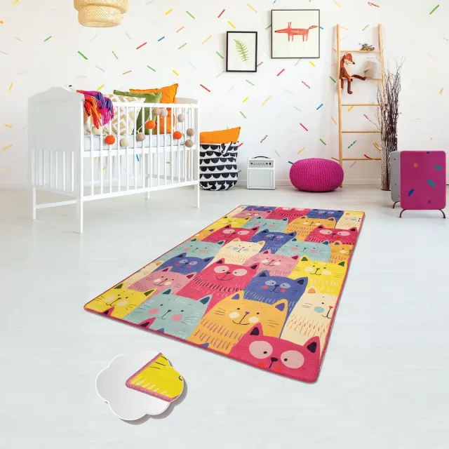 Bosdela Wasbaar vloerkleed voor kinder- en babykamers, 100x160 cm, zacht, ideaal voor speelkamers en verschoonruimtes met Katten, Kleurrijk, 100x160 cm Babykleed