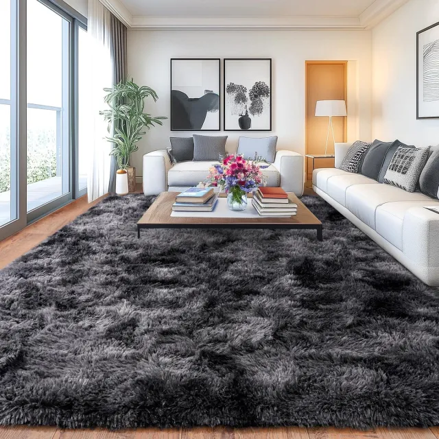 Unyqoos Zacht en Modern Hoogpolig Tapijt voor Woonkamer of Slaapkamer 160x230 cm donkergrijs