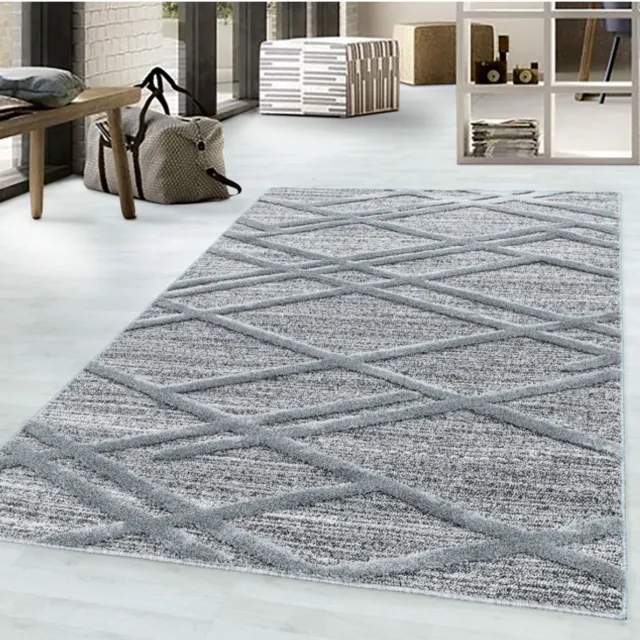 TapisTrend Harig tapijt Grijs 160x230 cm geometrisch vloerkleed met opstaande kruislijnen, 20 mm poolhoogte, modern design voor woonkamer en slaapkamer