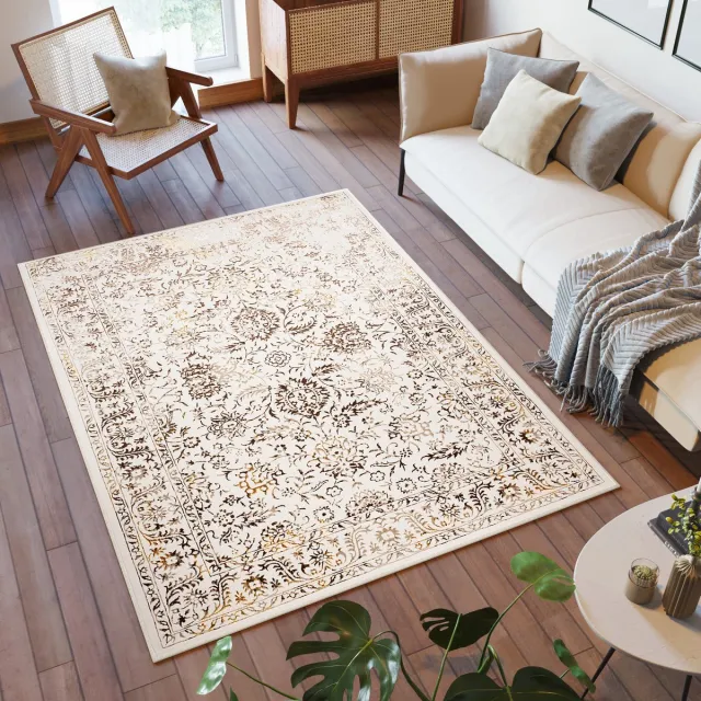 Tapiso Golden Vloerkleed Beige Klassiek Woonkamer Maat- 140x200 Creme