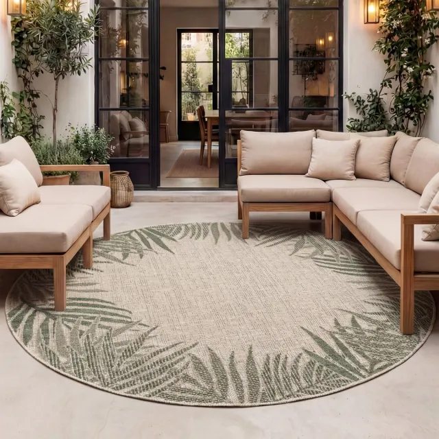 Fraai Rond buiten vloerkleed - Tiga Edge Groen - Ø 160cm
