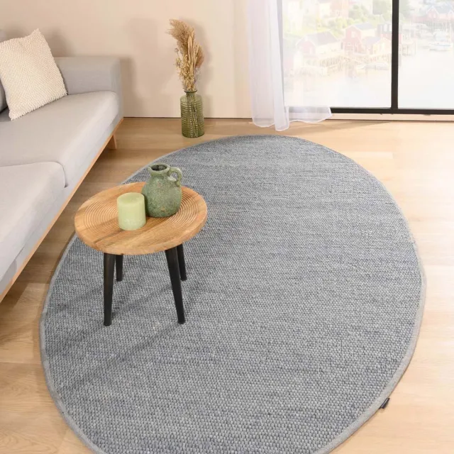 Nordic Weavers Wollen vloerkleed ovaal - Lett staalblauw 205x305