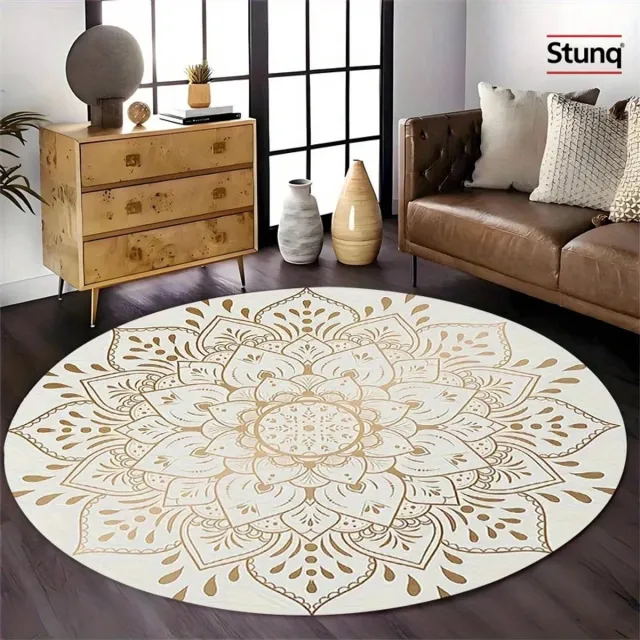 Stunq Gouden Mandala Ronde Vloerkleed - Bohemian Stijl Zachte Vloermat voor Woonkamer