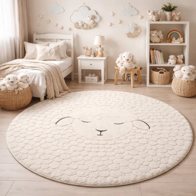 the carpet Elisa – Rond Kinder Vloerkleed & Speelkleed voor Kinderkamer – Onderhoudsvriendelijk & Duurzaam – Crème – Ø 120 cm rond Crème 2