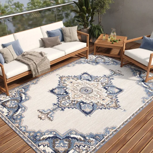 Tapiso Patio Indoor Tapijt Buitenkleed Tuintapijt Vloerkleed Modern Outdoor Grijs Blauw 3
