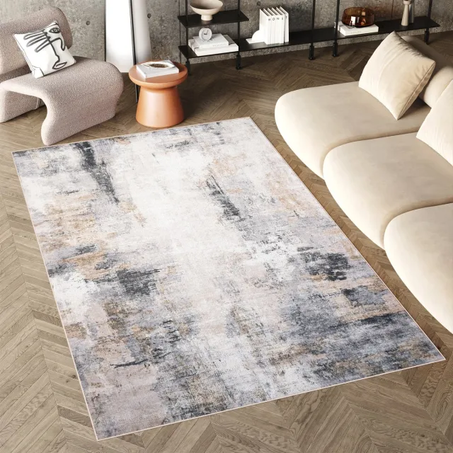 Tapiso Flannel Printed Vloerkleed Abstract Grijs Antislip Wasbaar Tapijt Lichtgrijs
