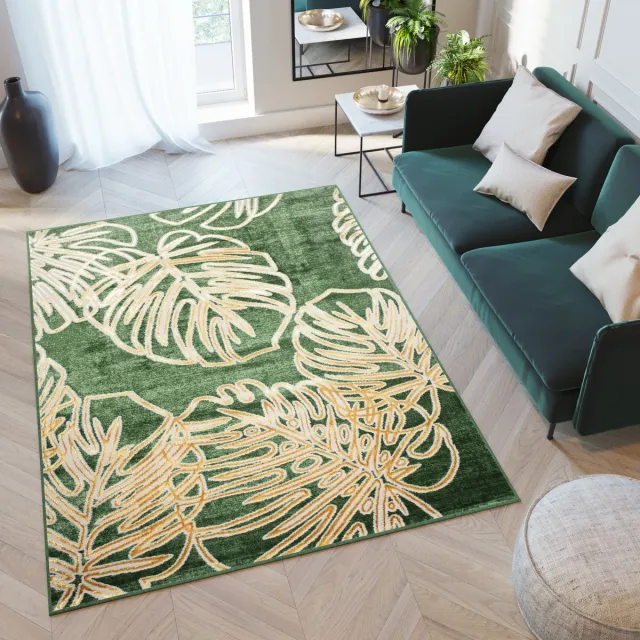 Tapiso Turmalin Vloerkleed Beige Groen Laagpolig Zacht Tapijt Goudkleur