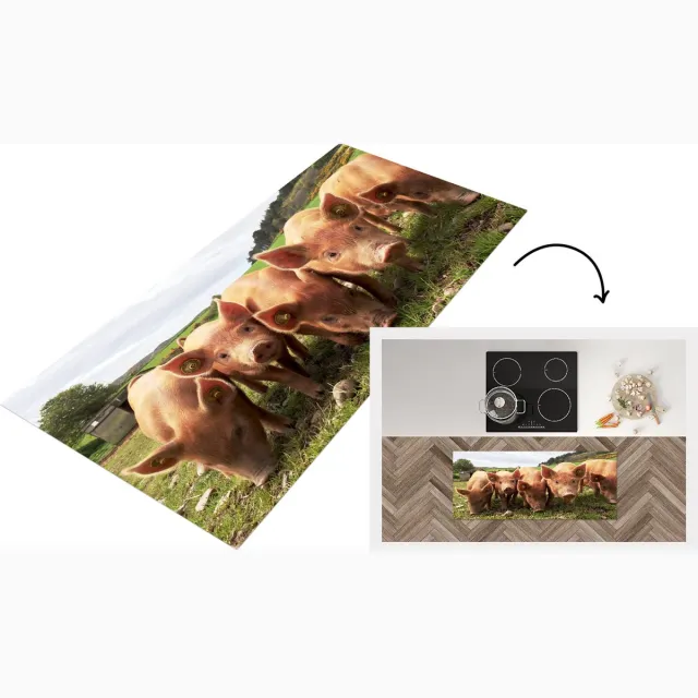 KitchenYeah Keukenloper - Loper keuken - Varken - Gras - Dier - Keukenloper vinyl Multicolor